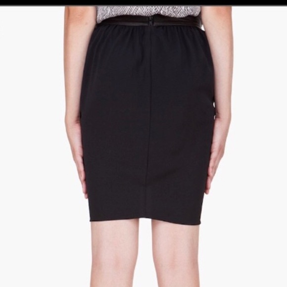 NWT Alice + Olivia Leather Trim Silk Skirt Sz 4 Asymmetrical Classic - Picture 2 of 8